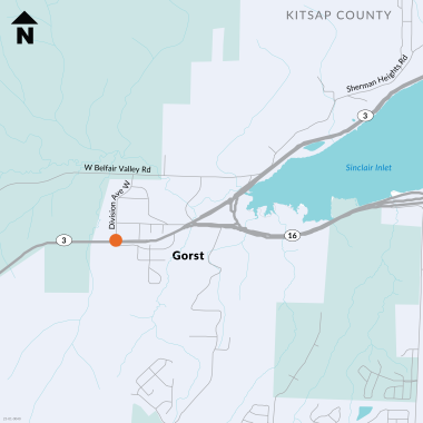 A map of the intersection of State Route 3 and Division Avenue/West Pleasant Avenue in Gorst
