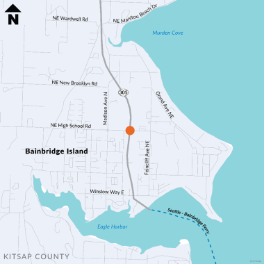 A map of State Route 305 on Bainbridge Island at its intersection with High School Road