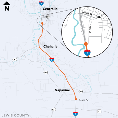 Interstate 5 to State Route 507 Paving map