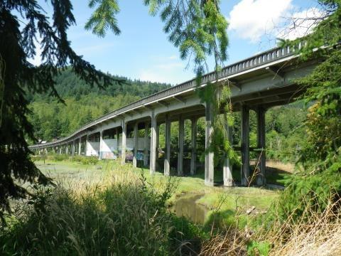 View from ground looking up at Blanchard Bridge.
