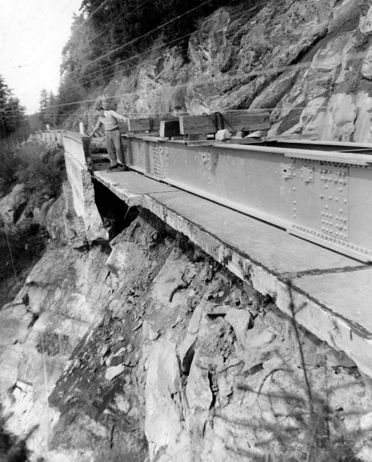 Repairing failed concrete retaining wall on Chuckanut Drive.