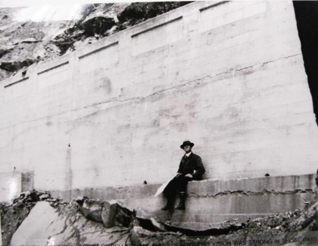 View of concrete retaining wall.